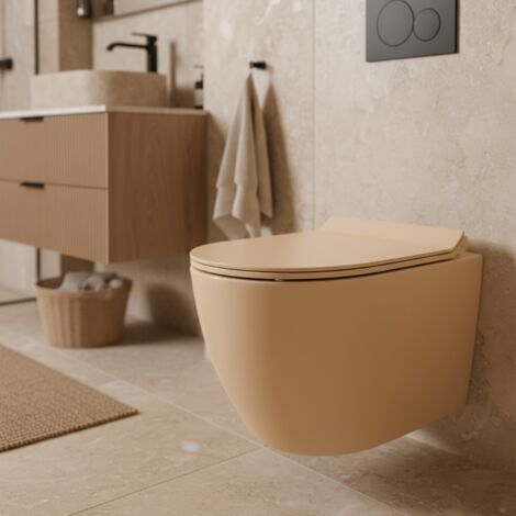Ceramia Inodoro suspendido PixL Tornado Quiet sin brida con fijaciones invisibles + asiento SoftClose, moka mate (CEPX010RTORPMOM)