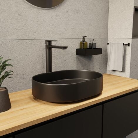 Ceramia PixL 50 x 37 x 13,5 cm lavabo sobre encimera Infinitio, sin rebosadero, negro mate (CEPX5037BKM)