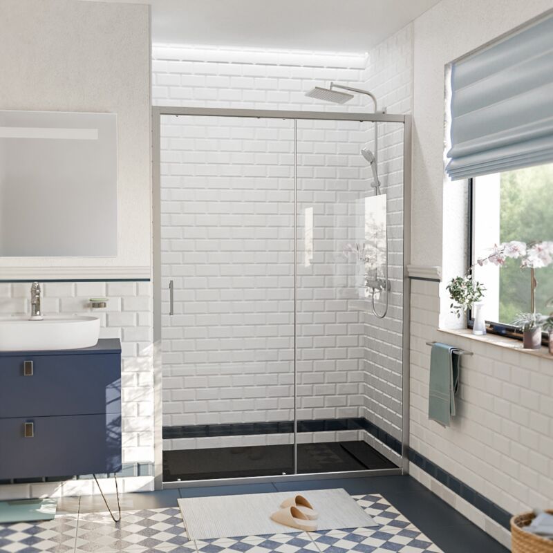Pura Porte de douche 140x195cm coulissante anticalcaire avec profilés Chrome brillant (CERAHP140C) - Ceramia