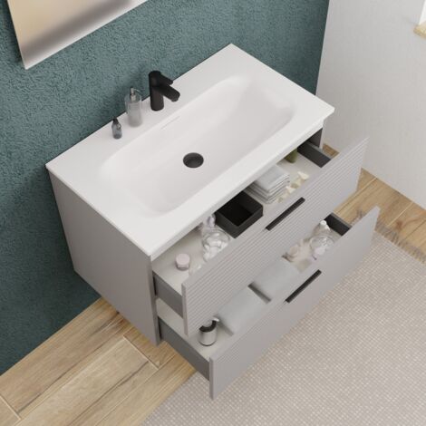 Ceramia Set completo da 80 cm: lavabo bianco opaco + mobile grigio perla certificato FSC (CERAMIA-4LG80-V)