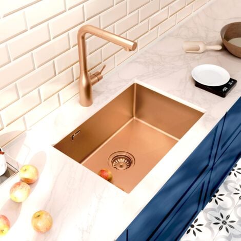 Ceramia Timeless Fregadero bajo encimera de acero inoxidable 304, 1 cubeta, 55x45x21 cm, Cobre cepillado PVD