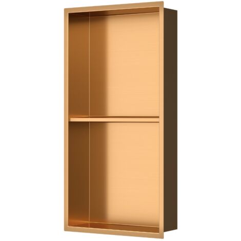 Ceramia Timeless Niche de Douche à encastrer, Acier Inoxydable 304, 2 étagères, 60x30x10cm, Cuivre brossé PVD