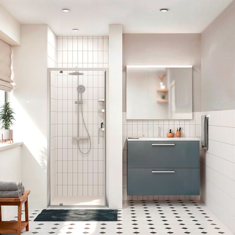 Zenith Porte de douche 100x195cm pivotante anticalcaire avec profilés Chrome brillant (CERAHZ100C) - Ceramia