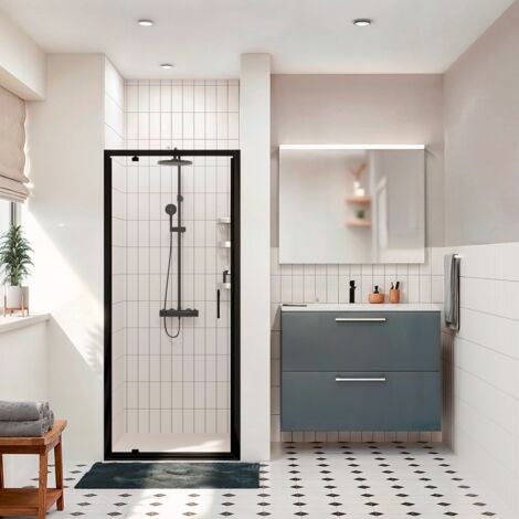 Ceramia Zenith Porte de douche 80x195cm pivotante anticalcaire avec profilés Noir mat (CERAHZ80B)
