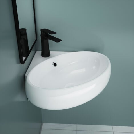 Ceramic Bathroom Basin - Corner Wall Hung Sink for Cloakroom Bathroom- Round Shape Washing Bowl