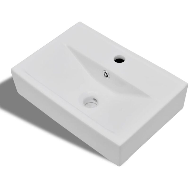 Vidaxl - Ceramic Bathroom Sink Basin Faucet/Overflow Hole White Rectangular - White