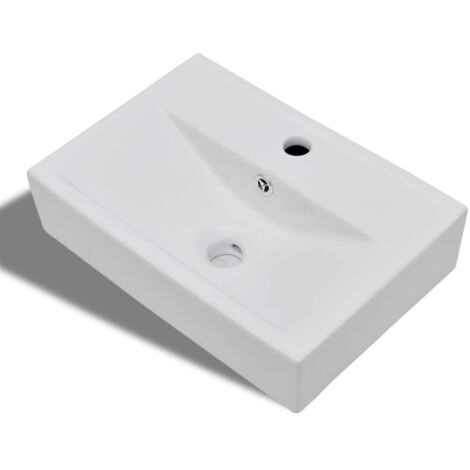 Ceramic Bathroom Sink Basin Faucet/Overflow Hole White Rectangular
