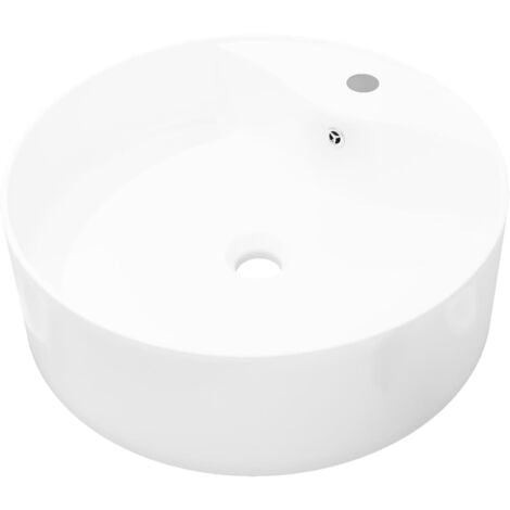 Ceramic Bathroom Sink Basin Faucet/Overflow Hole White Round