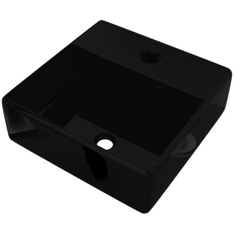 Ceramic Bathroom Sink Basin with Faucet Hole Black Square vidaXL