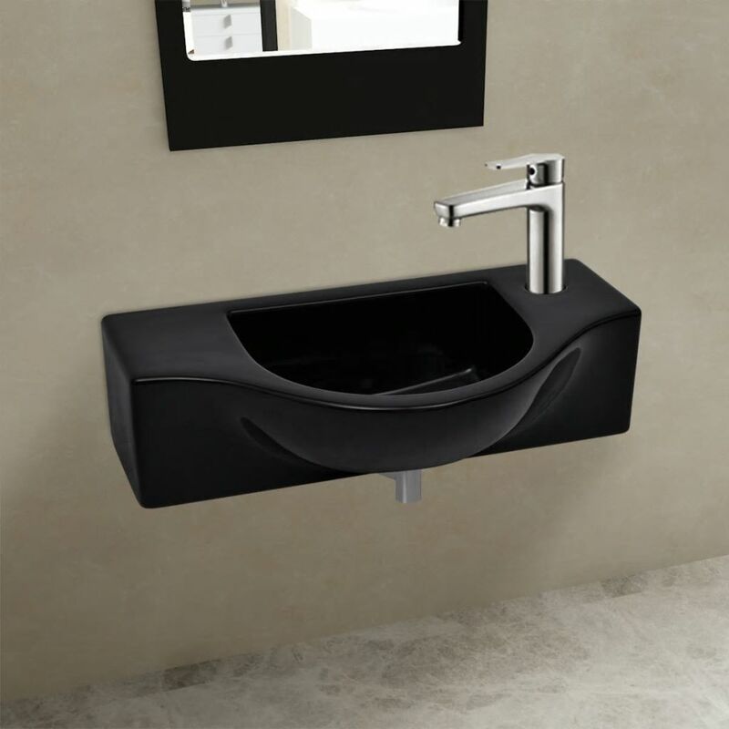 Ceramic Bathroom Sink Basin with Faucet Hole Black VDTD04209
