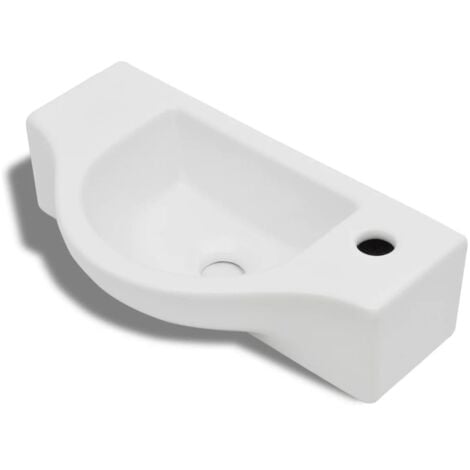Ceramic Bathroom Sink Basin with Faucet Hole White