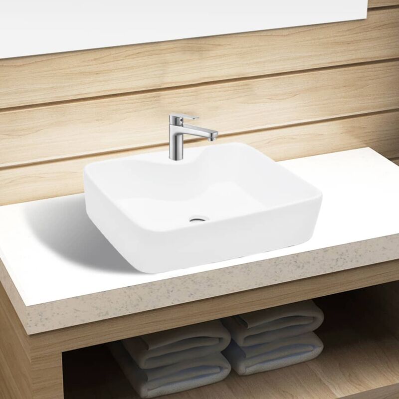Ceramic Bathroom Sink Basin with Faucet Hole White Square3566-Serial number