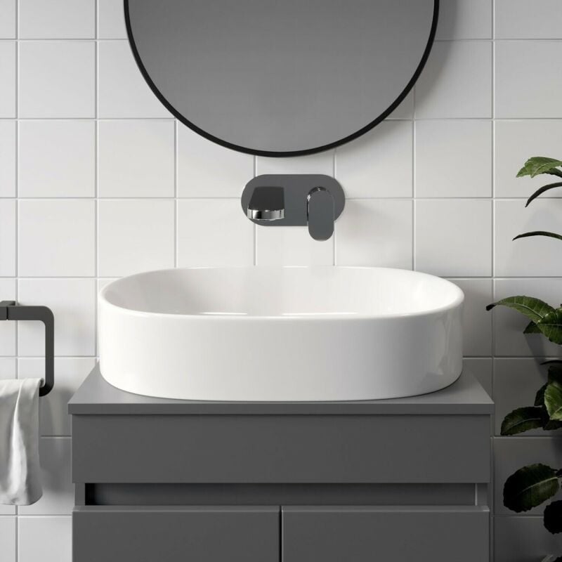 Ceramic Bathroom Vanity Wash Basin Sink Countertop Oval Modern 600 x 380mm White