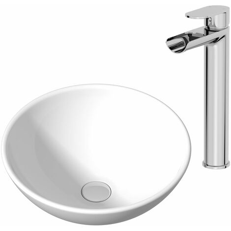 Ceramic Bathroom Vanity Wash Basin Sink Countertop Single Lever Mixer Tap Bundle