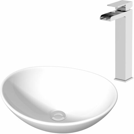 Ceramic Bathroom Vanity Wash Basin Sink Countertop Single Lever Mixer Tap Bundle