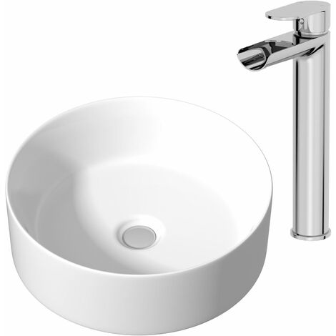 Ceramic Bathroom Vanity Wash Basin Sink Countertop Single Lever Mixer Tap Bundle