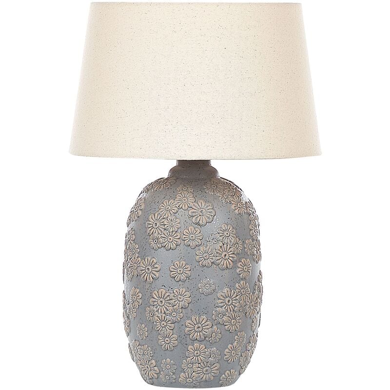 Ceramic Bedside Table Lamp Empire Shade Floral Pattern Grey And Beige Ferrey - Grey
