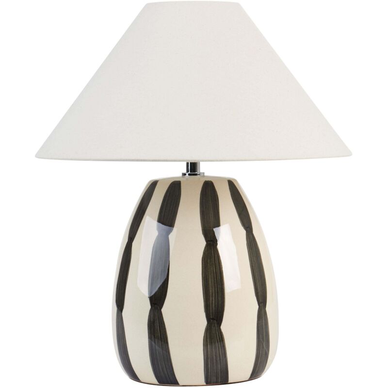 Beliani - Ceramic Bedside Table Lamp White Shade Handmade Light Beige And Black Luchetti