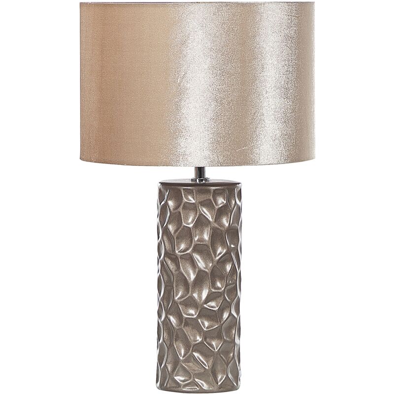 Ceramic Bedside Table Lamp with Velvet Drum Shade Geometric Pattern Gold Sankuru