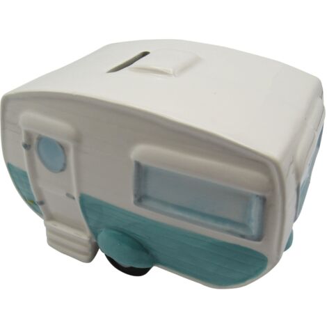Ceramic Caravan Money Box (Cash Saving Bank Fund Novelty Collectable Pottery)