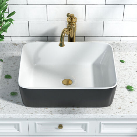 Ceramic Countertop Basin, DeerValley Rectangular Bathroom Vessel Sink, Washroom Basin Sink for Bathroom Lavatory Vanity Cabinet 48.5 x 37.5 x 15cm