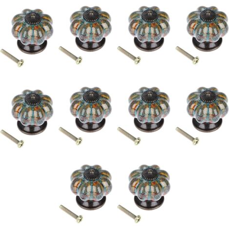 Ceramic Door Knob Antique Pumpkin for Cabinets Cupboard Dresser Drawers Kitchen Furniture Handles Pulls (10 Pcs, Blue)