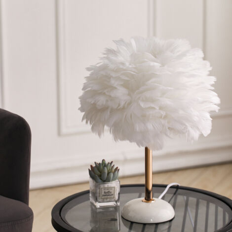 Ceramic Feather Table Lamp with LED Light Bedside Light Lounge Lighting