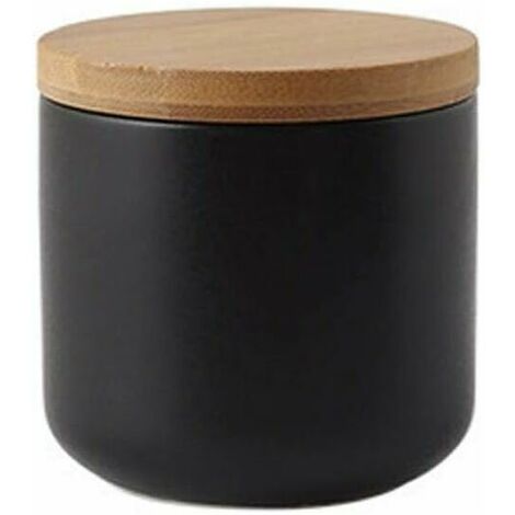 Ceramic Food Storage Jar with Wooden Lid Portable Airtight Storage Jar for Tea Sugar Coffee Beans Nuts Tea Black (260ml)