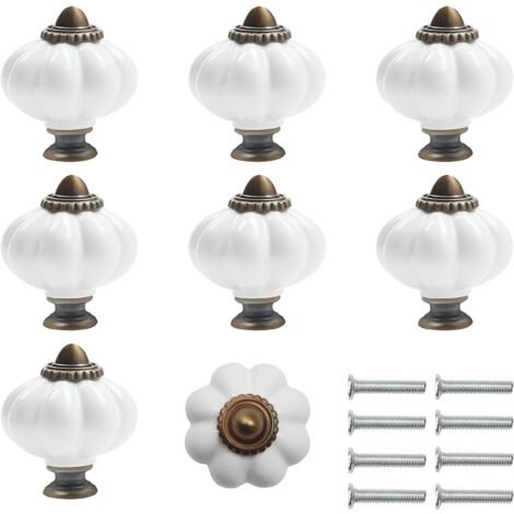 Ceramic Furniture Knobs Pumpkin Shaped White Bronze 8 Pack Vintage for Cabinet Drawer Cupboard