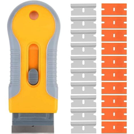 Ceramic Hob Scraper, Retractable Blade Glass Scraper with 10 Pieces Metal Blades + 10 Pieces Plastic Squeegees, for Glass/Mirror/Floor Cleaning
