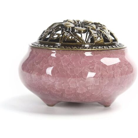 Ceramic Incense Burner, Classic Style Incense Burner with Brass Calabash Incense Holder and Metal Lid, Decorative Home Accessory (C)