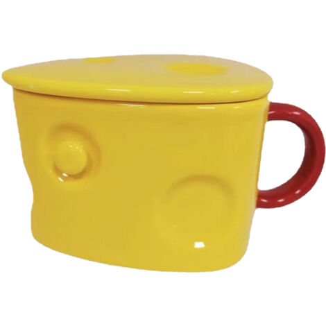 Ceramic Mug Cute Cheese Shape Fashionable Multifunctional Tea Cup with Cover Home Decoration Gift