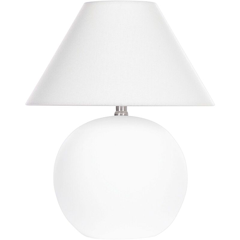 Beliani - Ceramic Off White Terracotta Base Bedside Table Lamp Light Lighting With Fabric Linen Shade Drum Shape Limia