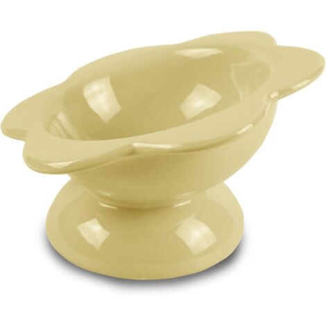 Ceramic Raised Cat Food Bowl, Tilted Flower Shaped Food or Water Bowl for Cats and Small Dogs, Anti Vomiting Pet Feeder Dish Whisker Fatigue, Butter Yellow