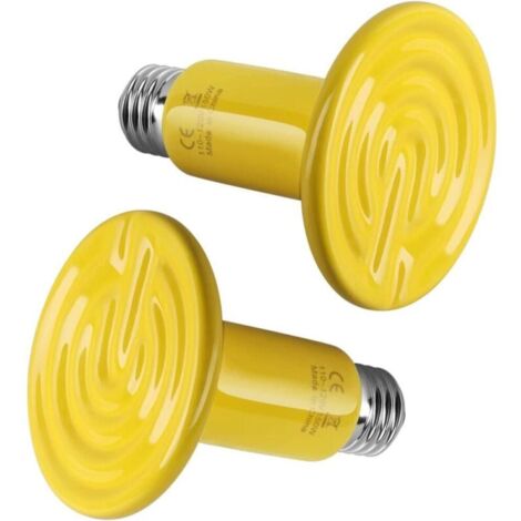 Ceramic Reptile Heat Bulb Without Light, Terrarium Heater, Amphibian, Snake, Turtle, Chicken Incubation, 150W, 2 Pack, Yellow