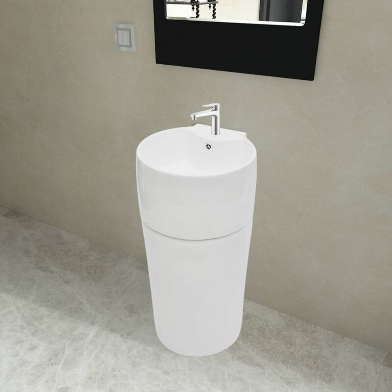 Ceramic Stand Bathroom Sink Basin Faucet/Overflow Hole White Round VDTD04220