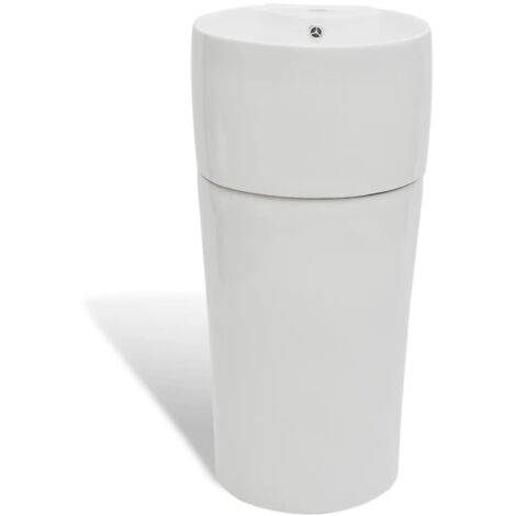 Ceramic Stand Bathroom Sink Basin Faucet/Overflow Hole White Round vidaXL