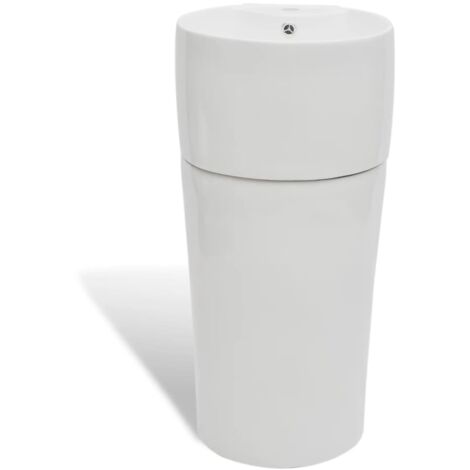 main image of "vidaXL Ceramic Stand Bathroom Basin Faucet/Overflow Hole Round White/Black"