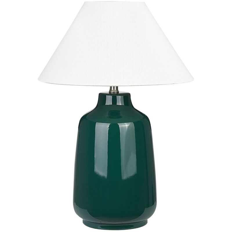 Beliani - Ceramic Table Lamp Base Ambient Light White Lampshade Dark Green Careta