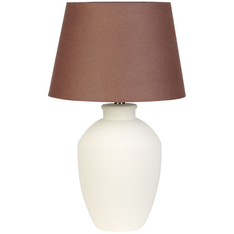 Beliani - Ceramic Table Lamp Bedside Light With Linen Drum Shade Mininalistic Base Whitevarcos