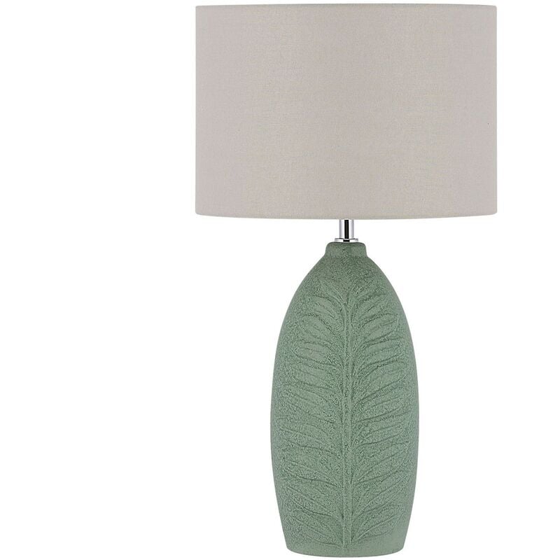 Scandinavian Ceramic Bedside Table Lamp Green with Grey Drum Shade Ohio