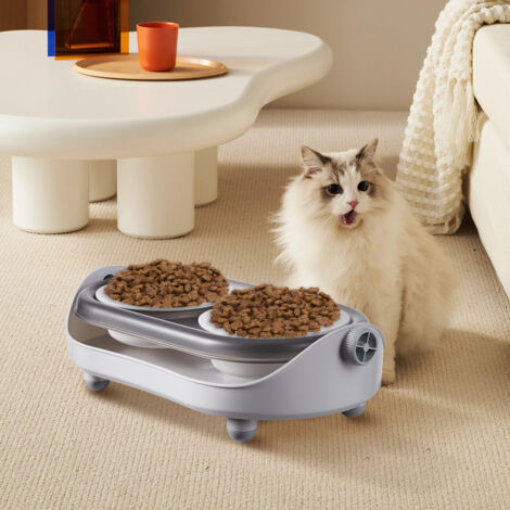 Ceramic Tall Anti-leakage Adjustable-angle Double-bowl Pet Food Bowl 41cm (W) x 16cm (D) x 11cm (H)