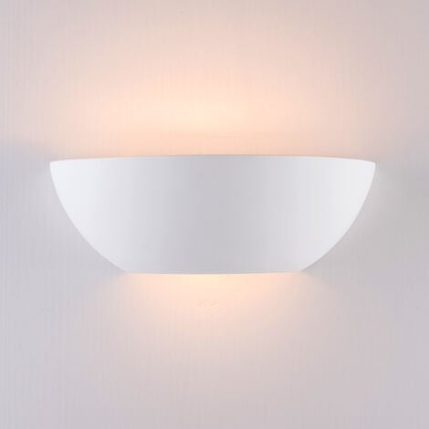 HARPERLIVING Ceramic Up/Down Wall Light, Open Semi-Circle Shade, 1xE14 Bulb Cap 40 Watts Maximum, White Finish