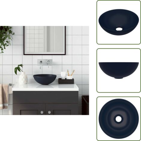 Cerámica azul - vidaXL Lavabo de cuarto de baño redondo de cerámica azul oscuro - Drenaje