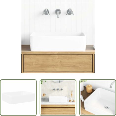 Cerámica blanca -  Lavabo rectangular de cerámica blanco 48x37x13 cm