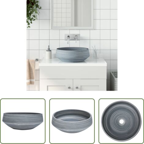 Cerámica gris -  Lavabo sobre encimera redondo cerámica gris Φ41x14 cm