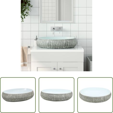 Cerámica gris y azul -  Lavabo sobre encimera ovalado cerámica gris y azul 59x40x15 cm