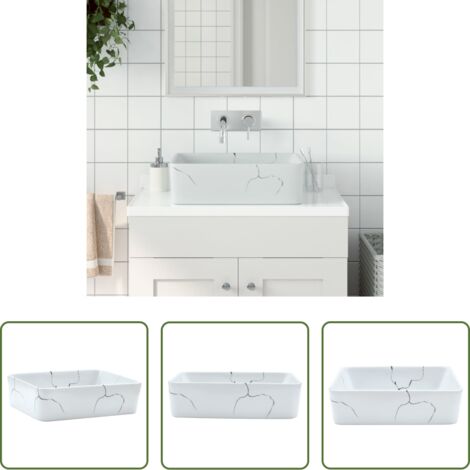 Ceramica -  Lavabo da Appoggio Bianco Rettangolare 46x35,5x13 cm Ceramica