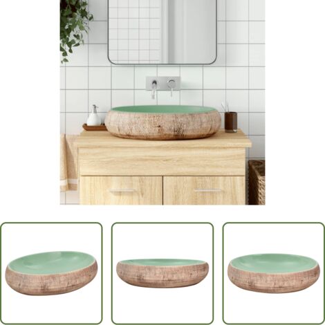Ceramica - Lavabo da Appoggio Verde e Marrone Ovale 59x40x15 cm Ceramica