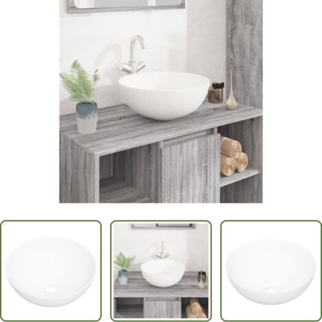 Cerámica -  Lavabo redondo de cerámica blanco 36x15 cm